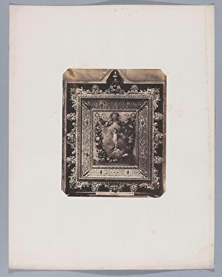 Plaquette (?) showing John the Baptist (?) as a child with cross surrounded by flower garlands, in a decorative frame with sleeve (?), from the collection of the Minutoli Institut, Liegnitz (now Legnica, Poland)
