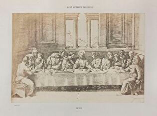 Photograph of print: Marcantonio Raimondi (c. 1470 or 1482 - 1527 or 1534) according to Raphael (1483-1520), La Cene [The Last Supper] ; sheet from: Notice sur la vie de Marc Antoine Raimondi Graveur Bolonais accompagnée de reproductions photographiques de quelques unes de ses Estampes par M. Benjamin Delessert