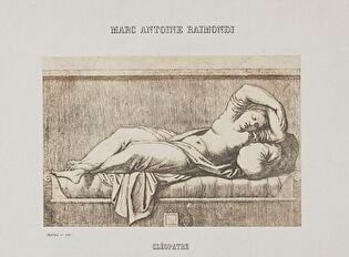 Photograph of print: Marcantonio Raimondi (c. 1470 or 1482 - 1527 or 1534), Cléopatre ; sheet from: Notice sur la vie de Marc Antoine Raimondi Graveur Bolonais accompagnée de reproductions photographiques de quelques unes de ses Estampes par M. Benjamin Delessert