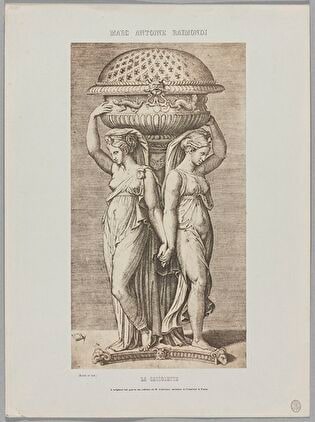 Photograph of print: Marcantonio Raimondi (c. 1470 or 1482 - 1527 or 1534), La Cassolette; sheet from: Notice sur la vie de Marc Antoine Raimondi Graveur Bolonais accompagnée de reproductions photographiques de quelques unes de ses Estampes par M. Benjamin Delessert, vol. 1, 1853