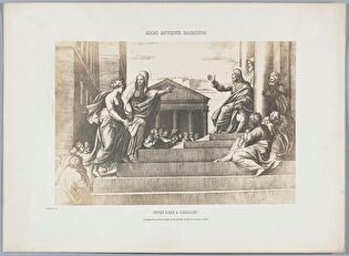 Photograph of print: Marcantonio Raimondi (c. 1470 or 1482 - 1527 or 1534) according to Raphael (1483-1520), Notre Dame a l'escalier ; sheet from: Notice sur la vie de Marc Antoine Raimondi Graveur Bolonais accompagnée de reproductions photographiques de quelques unes de ses Estampes par M. Benjamin Delessert