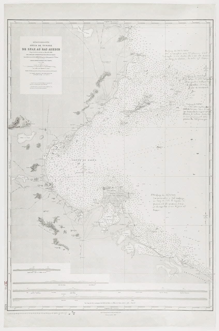 Carte marine des naufrages, Méditerranée, Côtes de Tunisie, de Sfax au Ras Ashdir, L'Atlas en mouvement, série "Prendre la mer" (8)