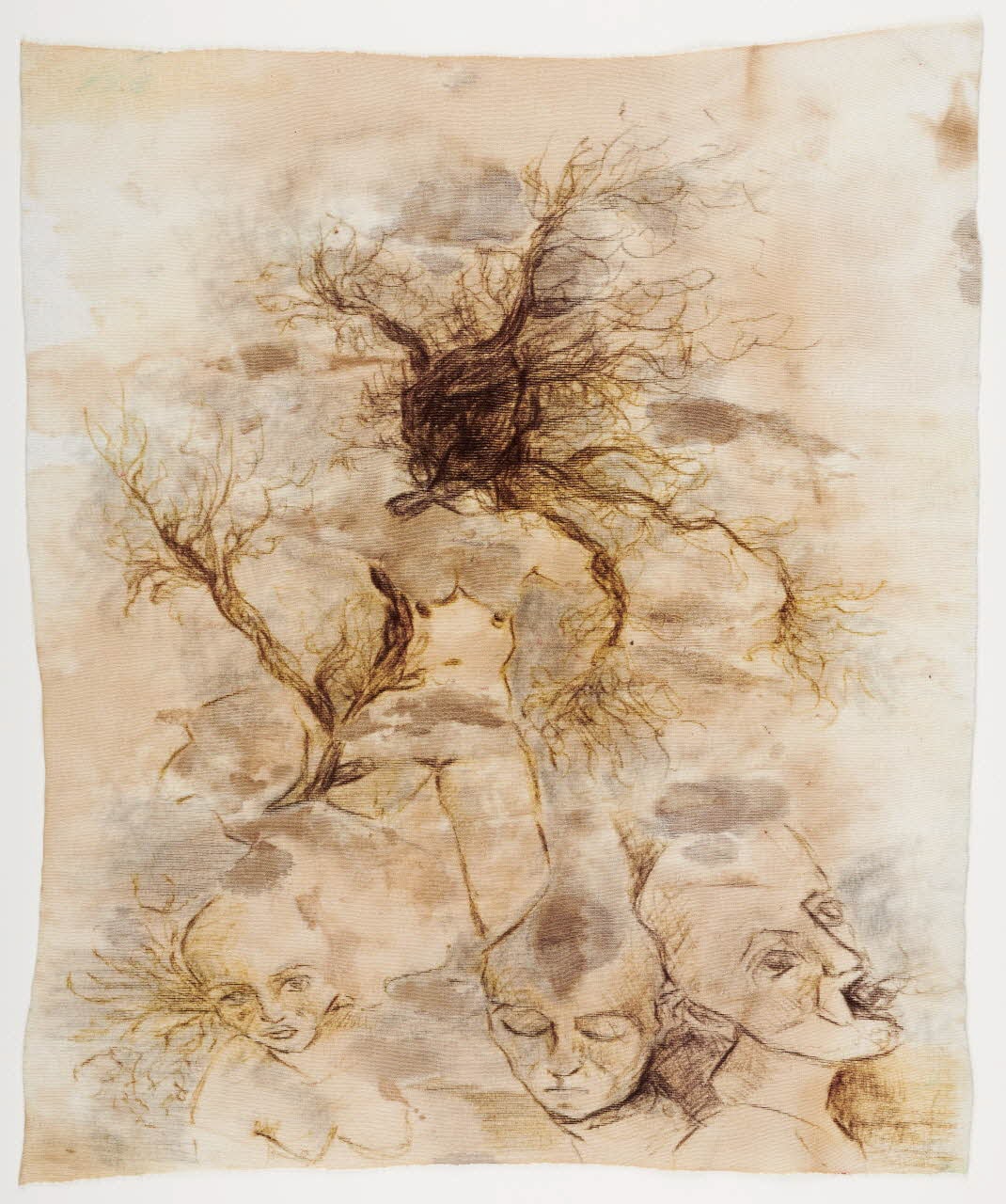Femme-arbre et visages d'expression
