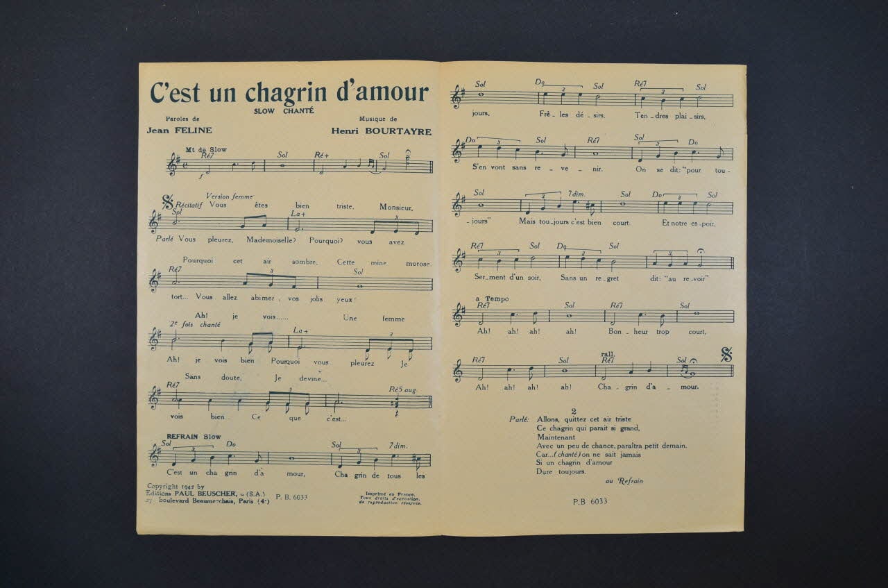 petit format, partition de musique, C'est un chagrin d'amour