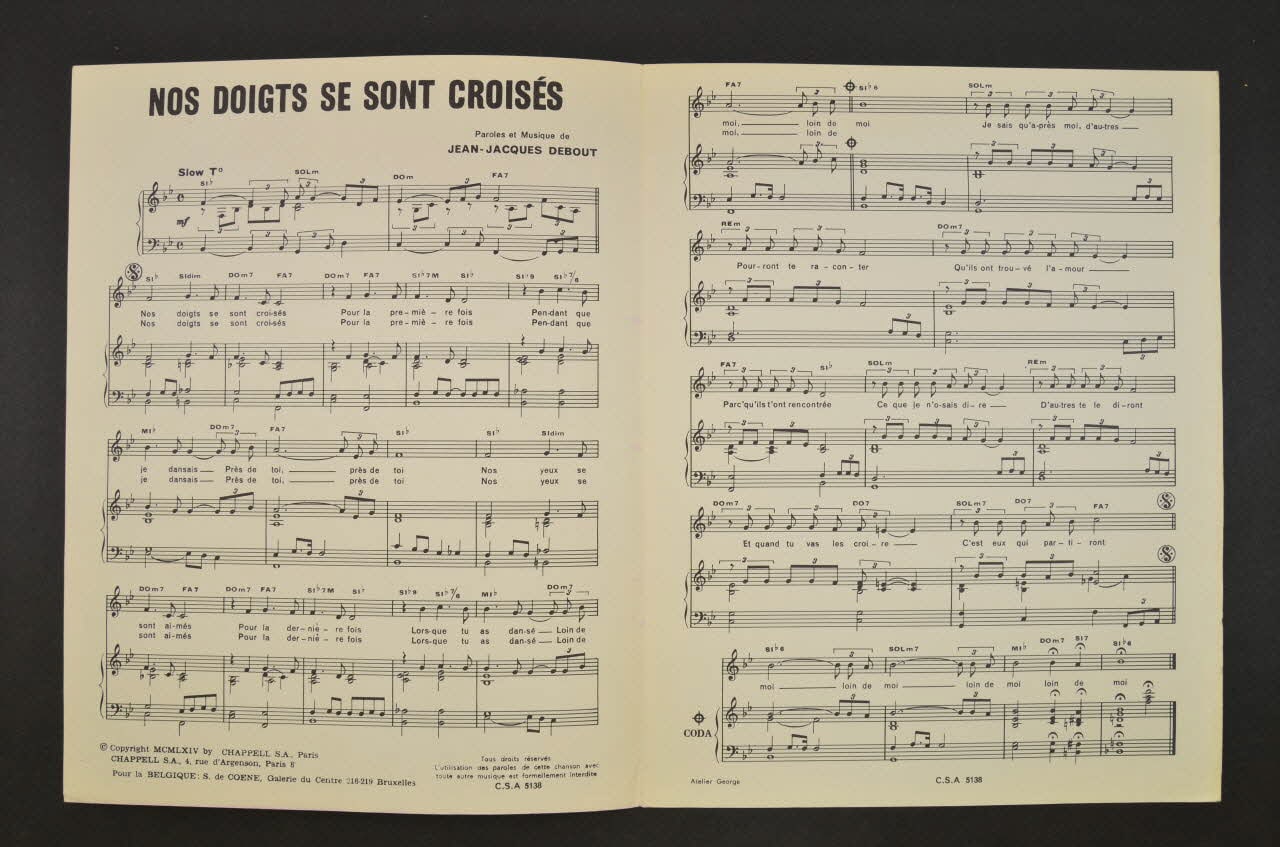 petit format, partition de musique, Nos doigts se sont croisés