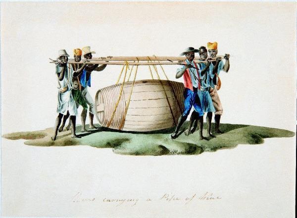 Slaves carryng a Pipe of Wine