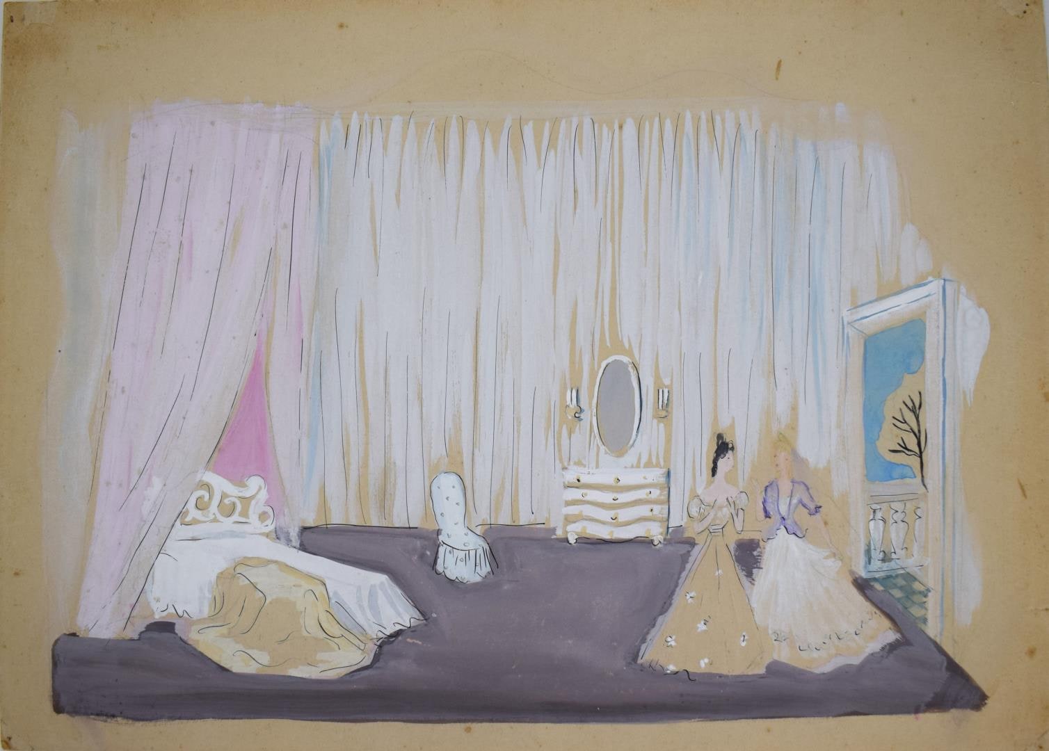 Estudo para cenário para a peça de teatro "À quoi rêvent les jeunes filles" [Com o que sonham as raparigas] de Alfred de Musset
