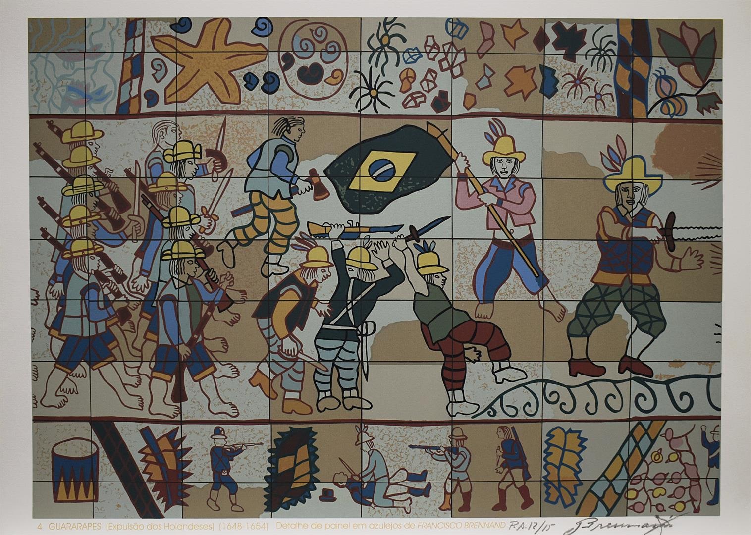 4- Guararapes (Expulsão dos Holandeses) (1648-1654), detalhe de painel em azulejos de Francisco Brennand, do álbum "1500/2000 - Redescoberta do Brasil"
