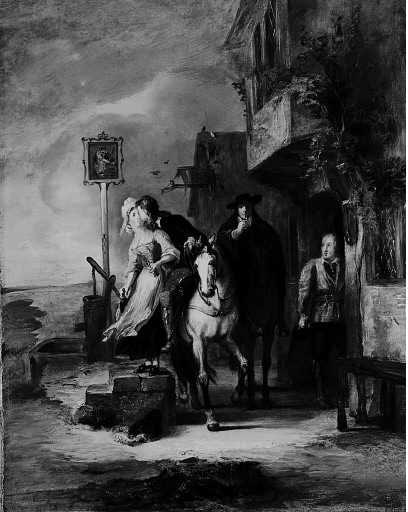 ‘Figures Outside an Inn: Scene from ‘Peveril of the Peak’‘, Alexander Fraser | Tate