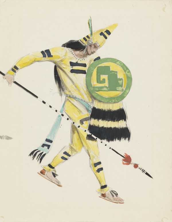‘Costume Design for a Warrior in ‘Montezuma’‘, Charles Ricketts, c.1925–6 | Tate
