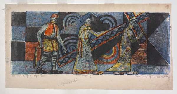 Simon of Cyrene helps Jesus