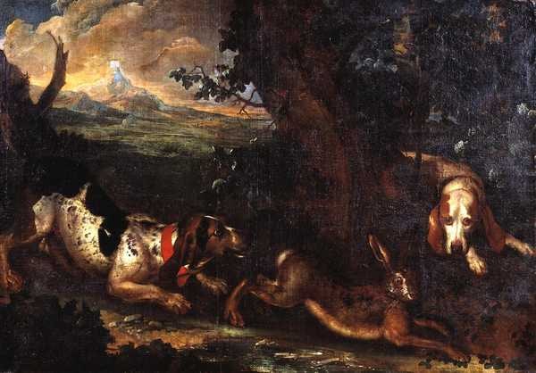 ‘Two Hounds Chasing a Hare‘, attributed to James Hamilton, c.1700 | Tate