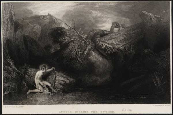 Apollo killing the Python, engraved by L. Stocks