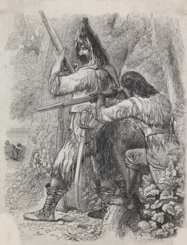 ‘Wood engraving titled ‘Friday took his aim’