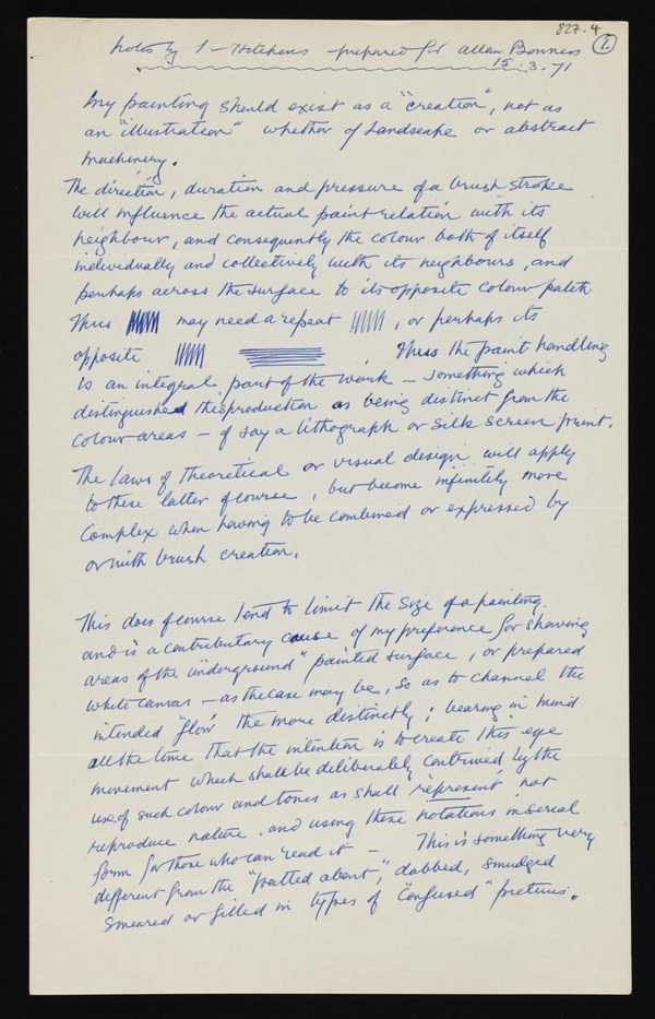 ‘Notes by Ivon Hitchens prepared for Alan Bowness