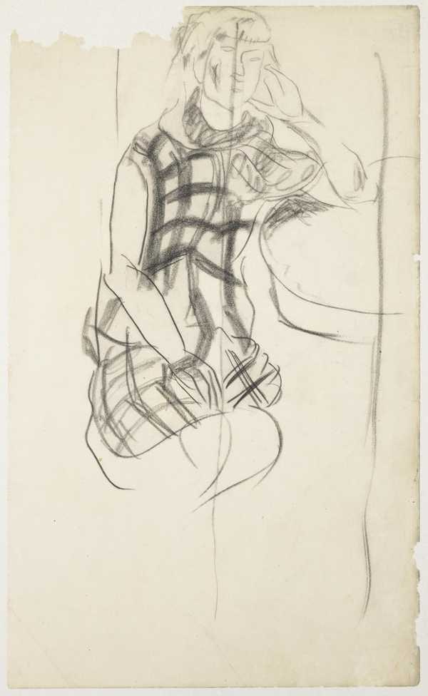 ‘Sketch of a female figure seated by a table