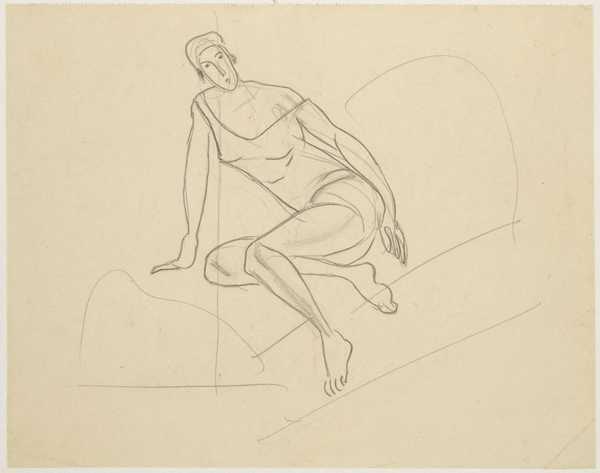 ‘Sketch of a female figure seated, possibly on a bed