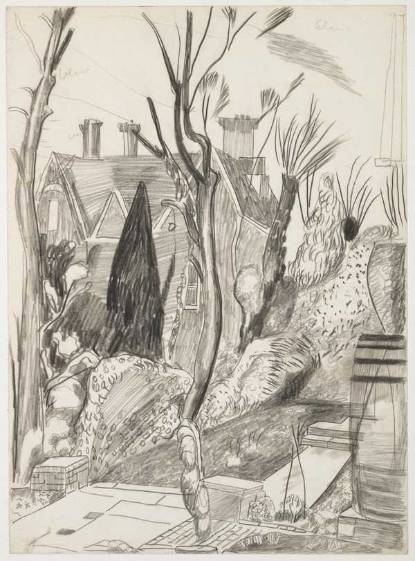 ‘Drawing of part of a garden with trees