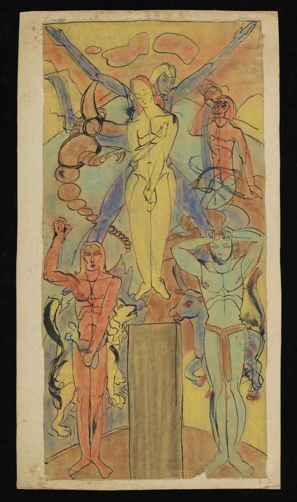 ‘Abstract artwork of five figures