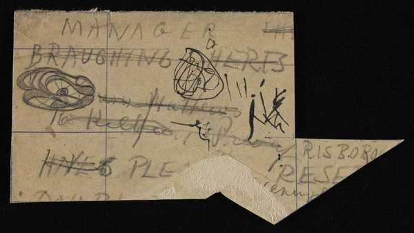 ‘Small doodle and notes on used envelope
