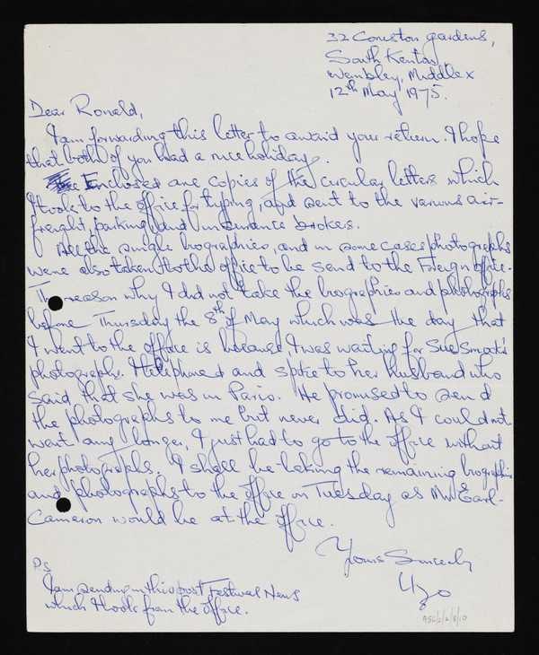 ‘Letter from Uzo Egonu to Ronald Moody