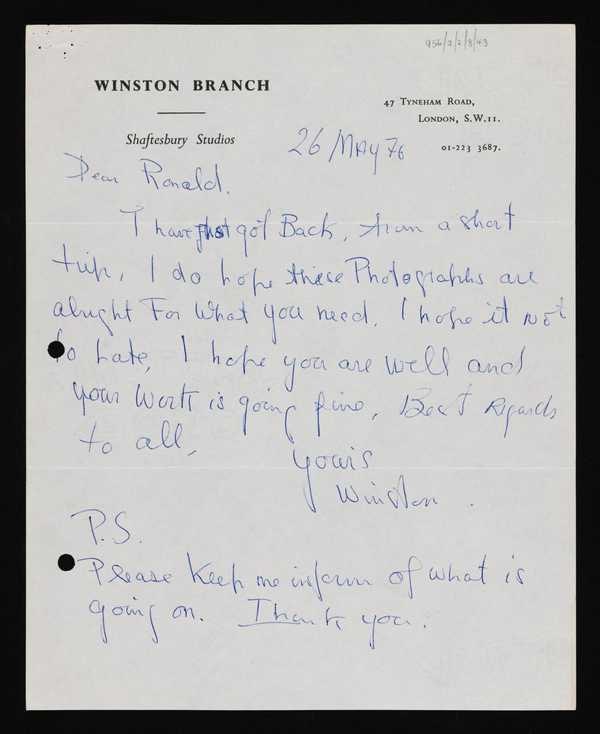 ‘Letter from Winston Branch to Ronald Moody