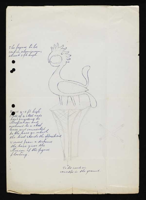 ‘Sketch of ‘Savacou’ on two legs on top of proposed stand