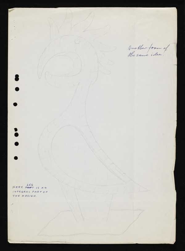 ‘Sketch of ‘Savacou’ on one tapered leg