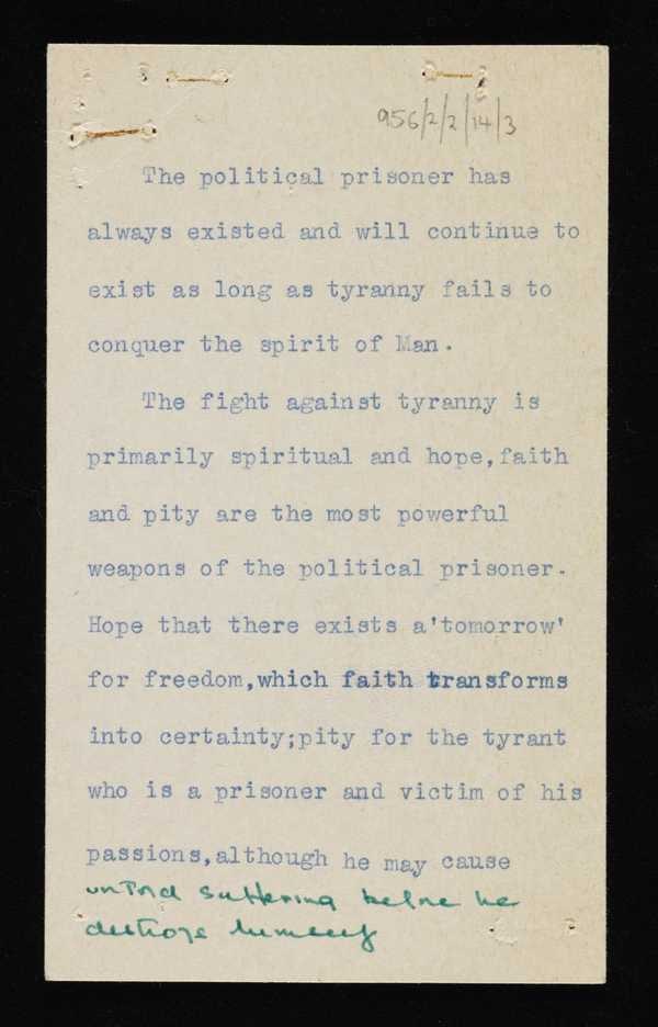 ‘Ronald Moody’s notes on the unknown political prisoner
