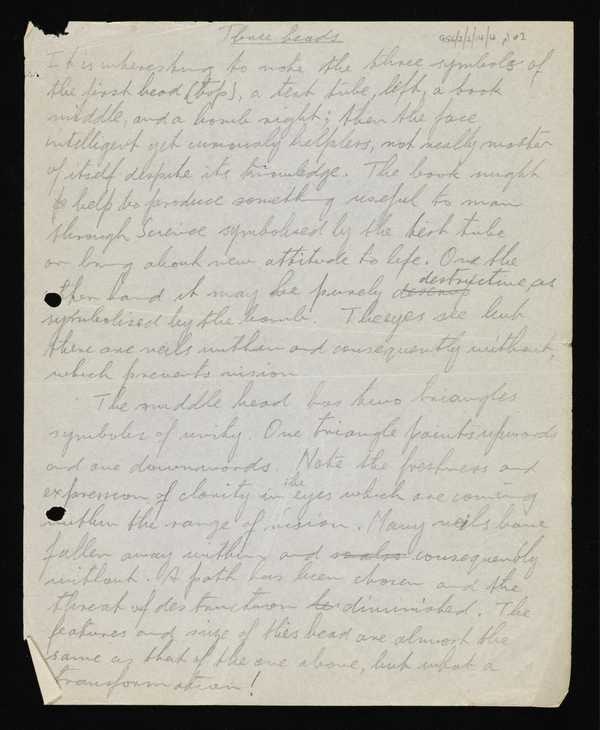 ‘Ronald Moody’s notes on the symbolism of ‘Three Heads’