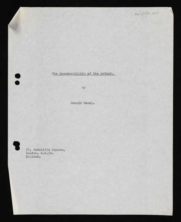 ‘Typescript of ‘The Responsibility of the Artist’