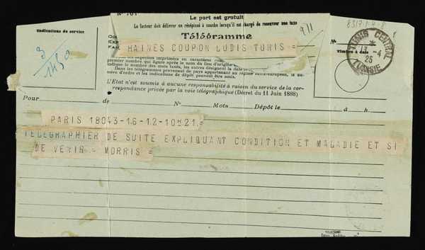 ‘Telegram from Cedric Morris to Arthur Lett-Haines