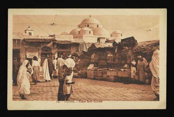 ‘Postcard of Tunis Place Bab-Souika, from Arthur Lett-Haines to Cedric Morris