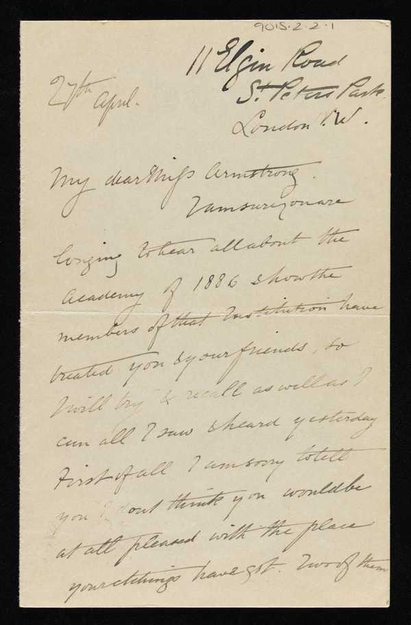 ‘Letter from Stanhope Forbes to Elizabeth Armstrong, addressed 11 Elgin Road, London