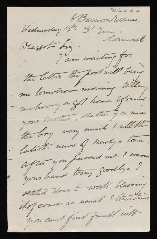 ‘Letter from Stanhope Forbes to Elizabeth Armstrong, addressed 6 Barnoon Terrace, St Ives