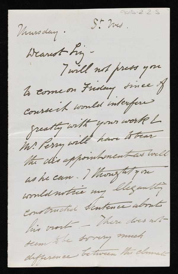 ‘Letter from Stanhope Forbes to Elizabeth Armstrong, addressed St Ives