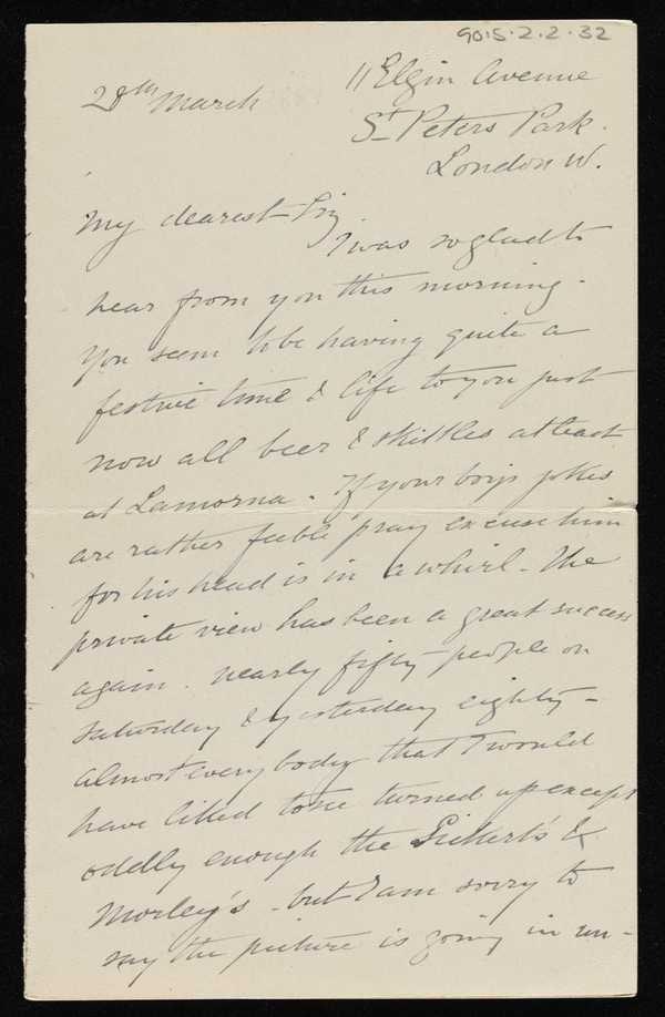 ‘Letter from Stanhope Forbes to Elizabeth Armstrong, addressed 11 Elgin Avenue, London