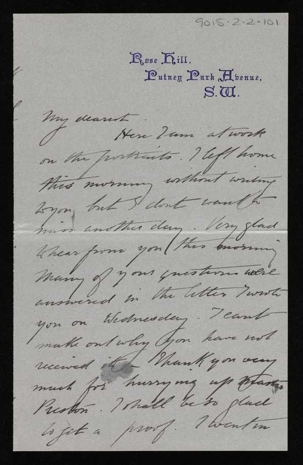 ‘Letter from Stanhope Forbes to Elizabeth Armstrong, addressed Rose Hill, Putney Park Avenue, London