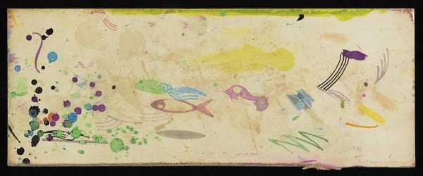 ‘Trial board with a variety of coloured paint and ink