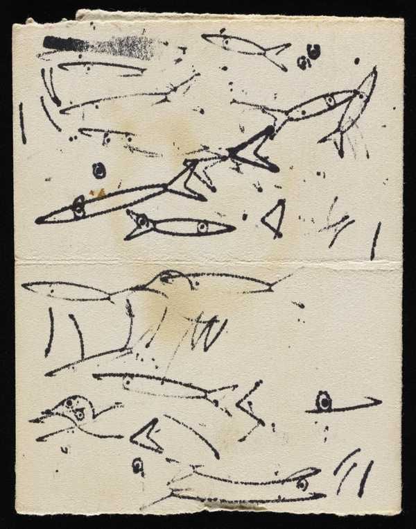 ‘Blotting paper with doodles of fish