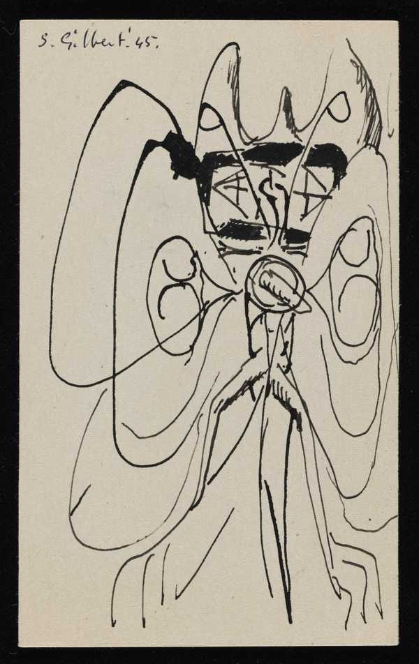 ‘Drawing of a figure with large head and wings