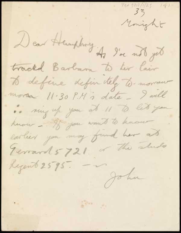 ‘Note from John Banting to Humphrey Spender