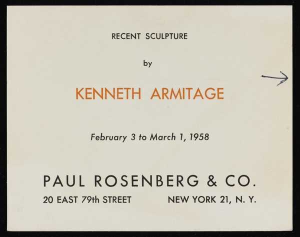 ‘Note from Kenneth Armitage to Joan Moore on the reverse of an exhibition card