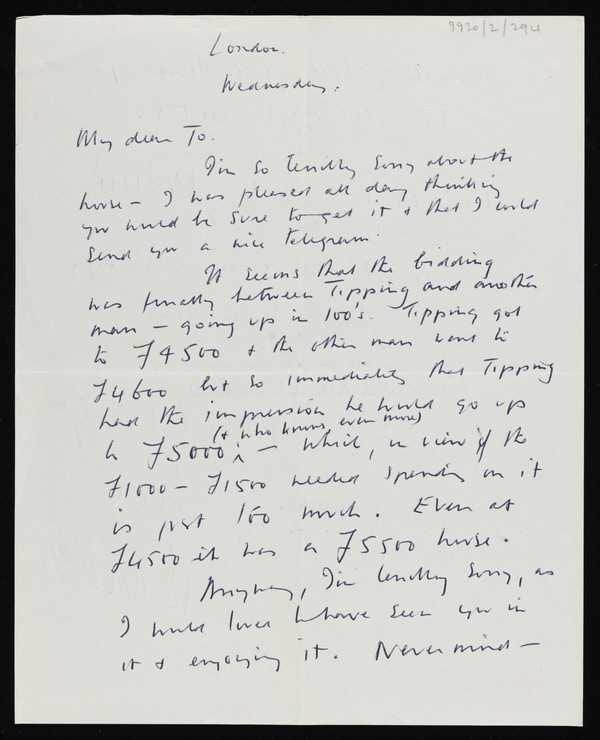 ‘Letter from Kenneth Armitage to Joan Moore, addressed London