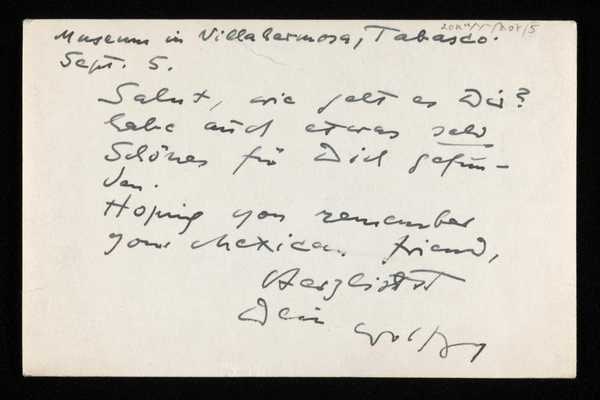 ‘Postcard from Wolfgang Paalen, Villahermosa