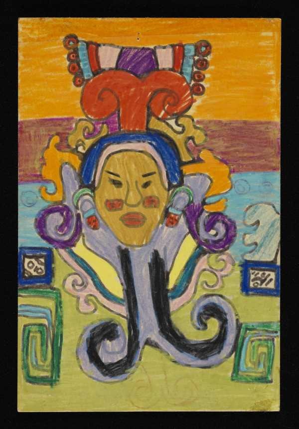 ‘Painting of a Mayan-style mask