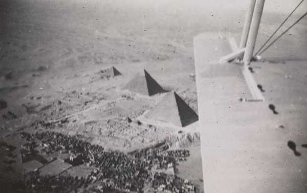 ‘Aerial photograph of the Great Pyramids at Giza, taken during Robert Medley’s Second World War service in Egypt