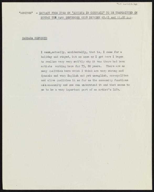 ‘Monitor’ extract from item on ‘Artists in Cornwall’