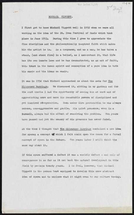 ‘Michael Tippett A Symposium on his sixtieth birthday’ by Barbara Hepworth