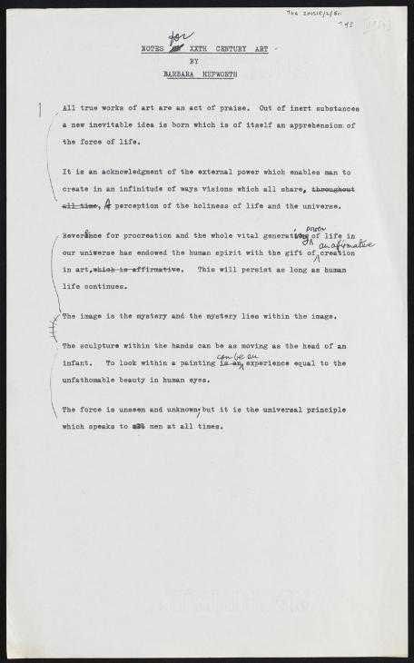 ‘Notes for xxth century art’ by Barbara Hepworth
